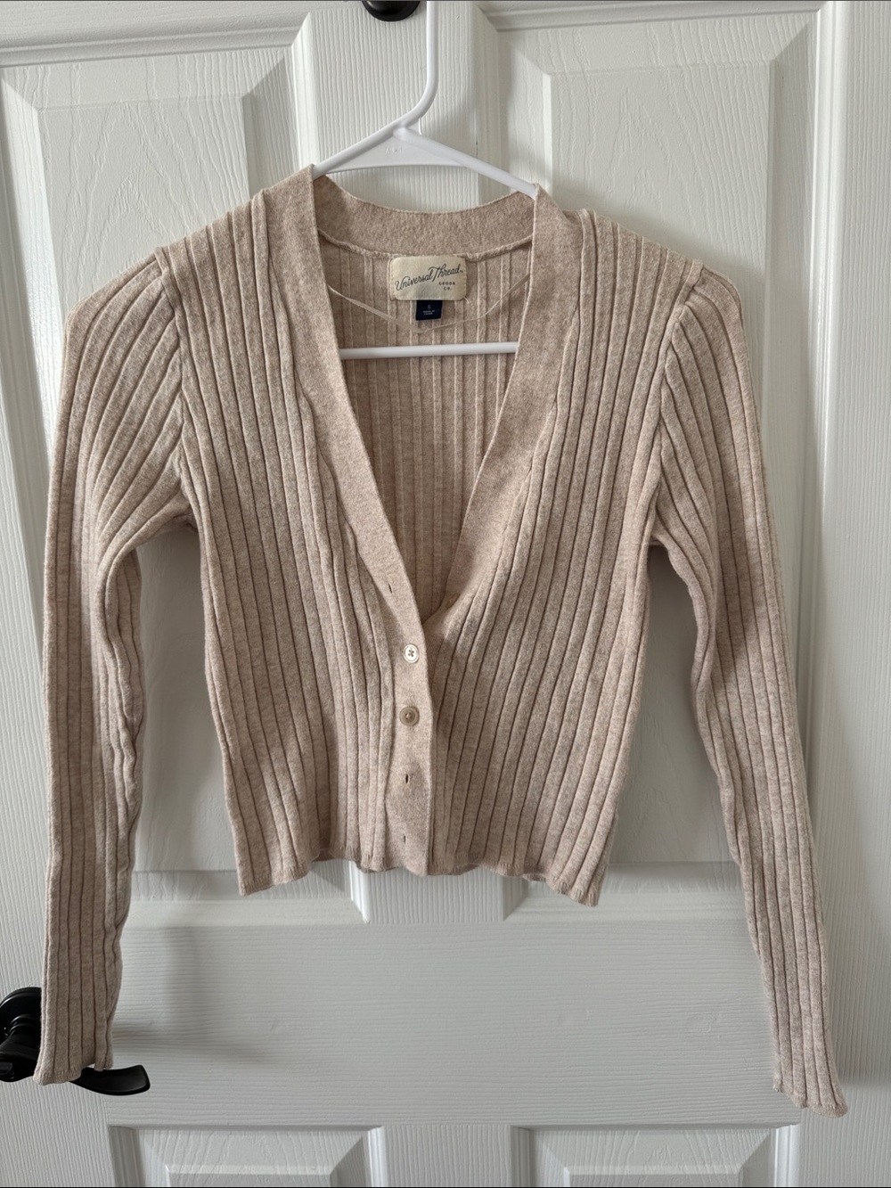 Universal Thread Beige Ribbed Button-Front Cardigan